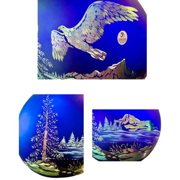 Fenton Favrene Freedom Soars Vase-Connoisseur-Robin Spindler-Eagle Scene-Cobalt - Picture 10 of 10